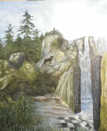 La source aux deux piliers  huile sur toile 80cm/60 cm